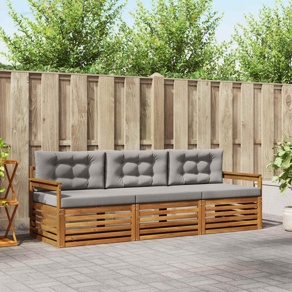 Outdoor Sofa Set with Cushions 3 Pcs Natural and Light Grey