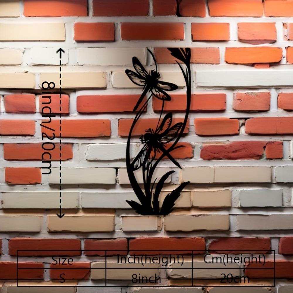 

1pc 2D Flat Black Metal Wall Art Dragonfly on Flower Stem Durable Iron Sign Outdoor Indoor Garden Decor Living Room Patio Spring 20 cm / 8 in