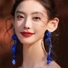 Retro Metallic Flower Tassel Stud Earrings – European American Style, Exaggerated Light Luxury Design