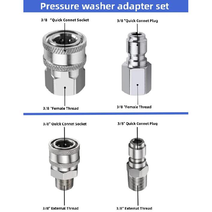 3/8 Inch Stainless Steel Male and Female Quick Connector Kit Pressure Washer Adapter Set Quick Connector Plug Male Nipples