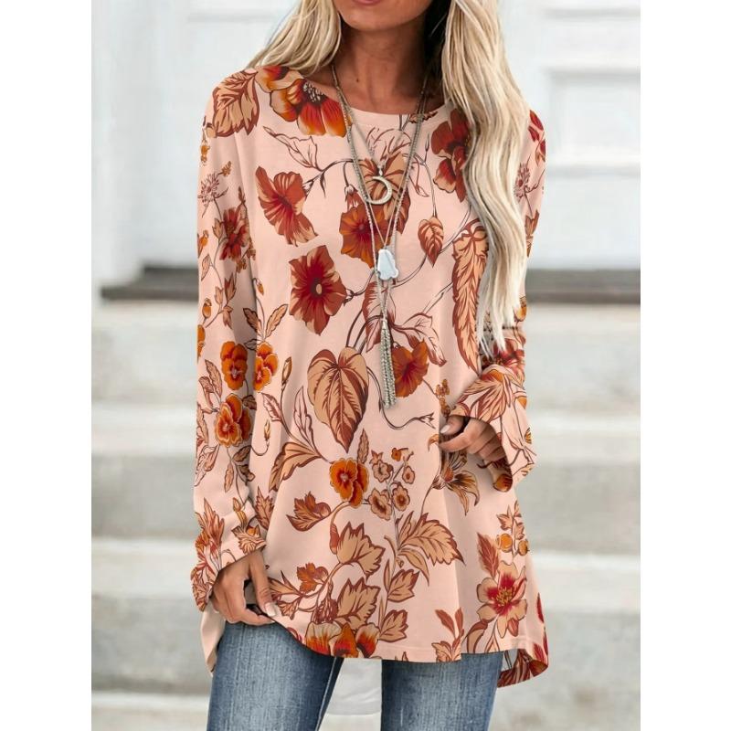 Women's Printed Long-sleeved T-shirt, Suitable for Spring, Autumn and Winter Seasons. Fashionable and Versatile, Machine Washable.