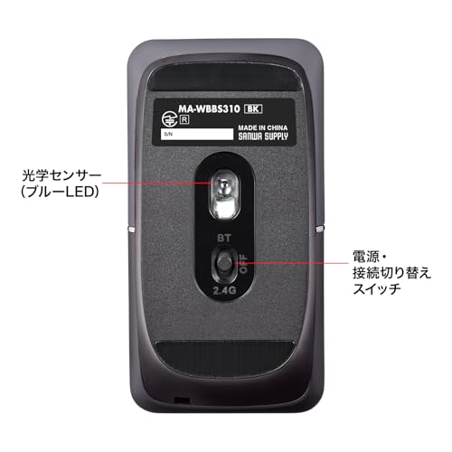 SANWA SUPPLY Mobile Mouse, Bluetooth/Wireless (USB A) Combo (Dual Mode), Rechargeable, Slim and Compact, Black, SLIMO Series, MA-WBBS310BK