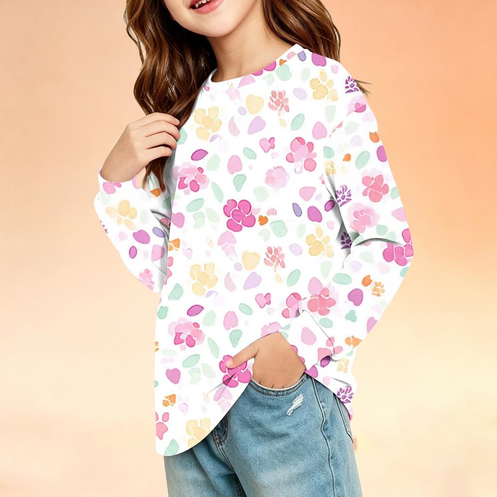 Kids' Long Sleeve Printed Round Neck Top with Pocket for Boys and Girls
