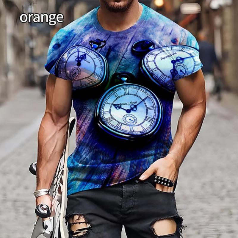 

Новая модная футболка мужская с 3D-принтом часов, графические футболки 2XL