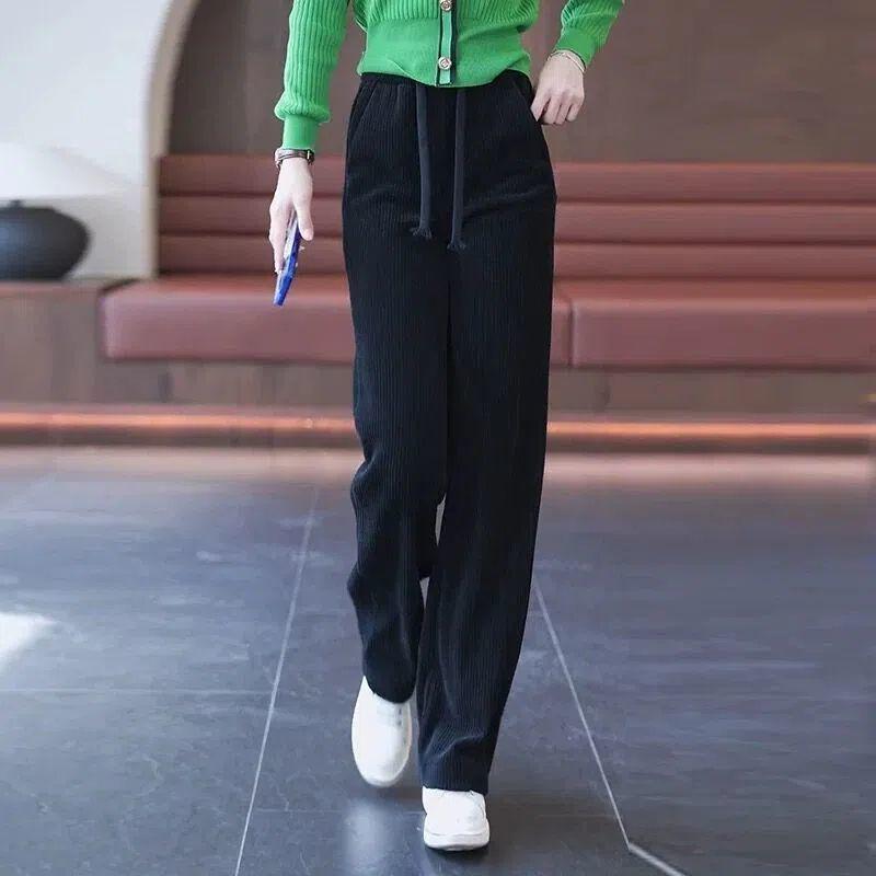 

Жіночі чорні вельветові штани широкого крою на флісовій підкладці для осені/зими 2025 M [For 95-105 Jin]