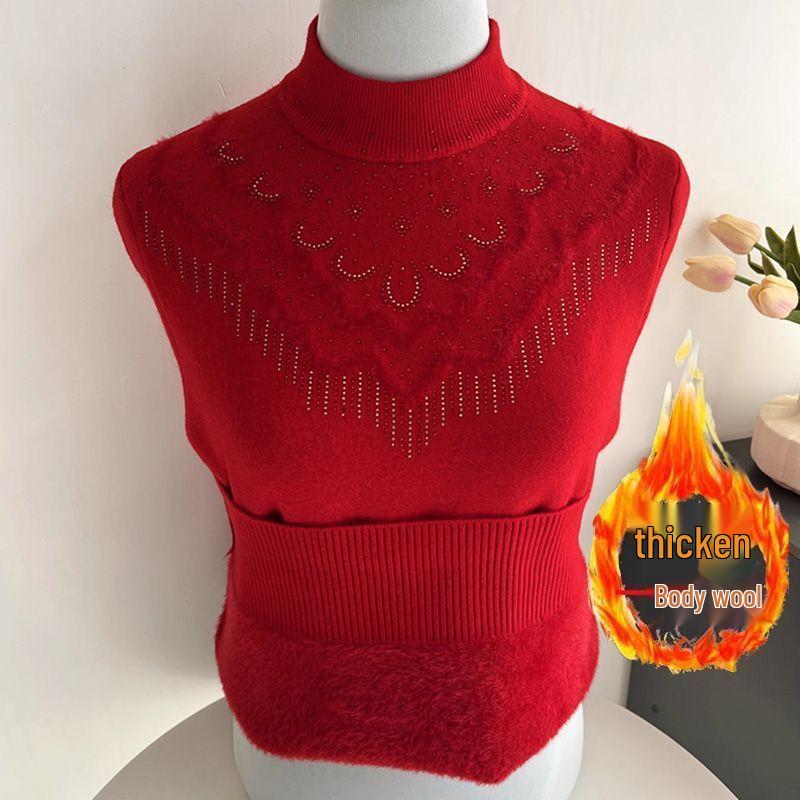 Dámský zimní svetr s polovičním vysokým límcem a silným fleecem - Módní volný střih