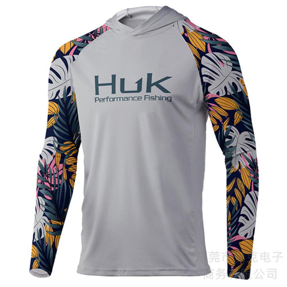Hooded fishing suit, summer quick-dry long-sleeve men's T-shirt, outdoor sportswear, sun-protection shirt, lure fishing suit, breathable