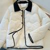 Small Fragrance Korean Version of Contrast Seam Cotton-padded Jacket Short Autumn and Winter Short Retro Lapel Thin Padded Jacket.