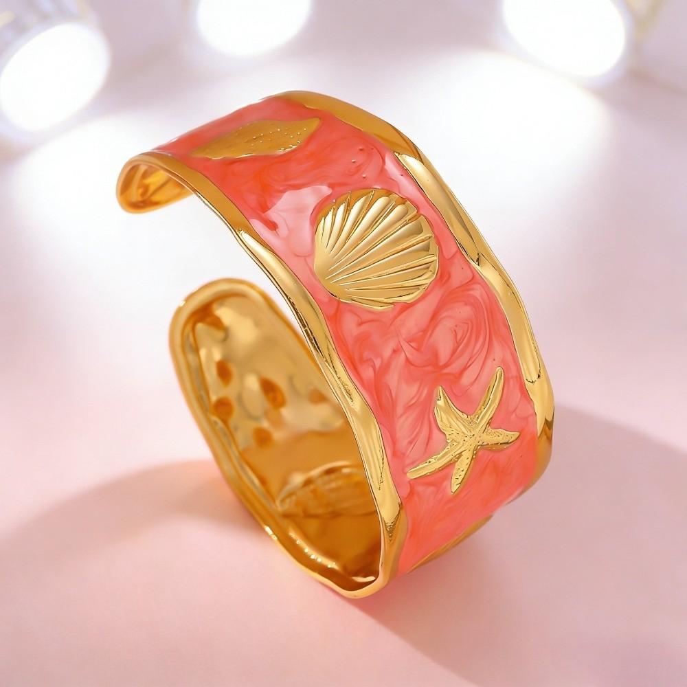 

Glazed Coating Open Bangles Stainless Steel Starfish Shell Bracelets Women Bracelets Lady s Gift помаранчевий