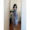 French pure desire wind rose floral suspender dress children slim temperament retro printed long dress new summer