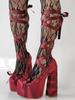 2025 Nuevas Sandalias Lolita Rosas Dulces de Plataforma con Tiras Tacón Grueso Talla Grande 47 Zapatos de Salón de Mujer Satén Lazo Cordones Sandalias de Moda