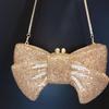 WHTUOHENG Borsa da sera a forma di fiocco con strass argentati Lusso Diamante Party Clutches Borsa da sposa da donna Borse da ballo per signora