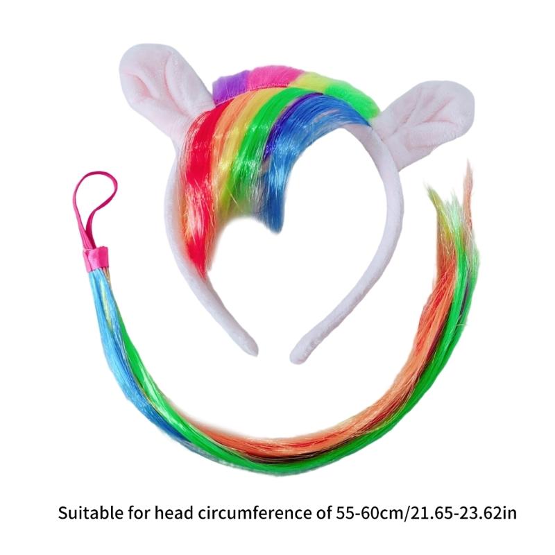 Horse Ear Headband and Horse Tail Set Halloween Horse Costume Accessories for Kid Adult Halloween Christmas Cosplay