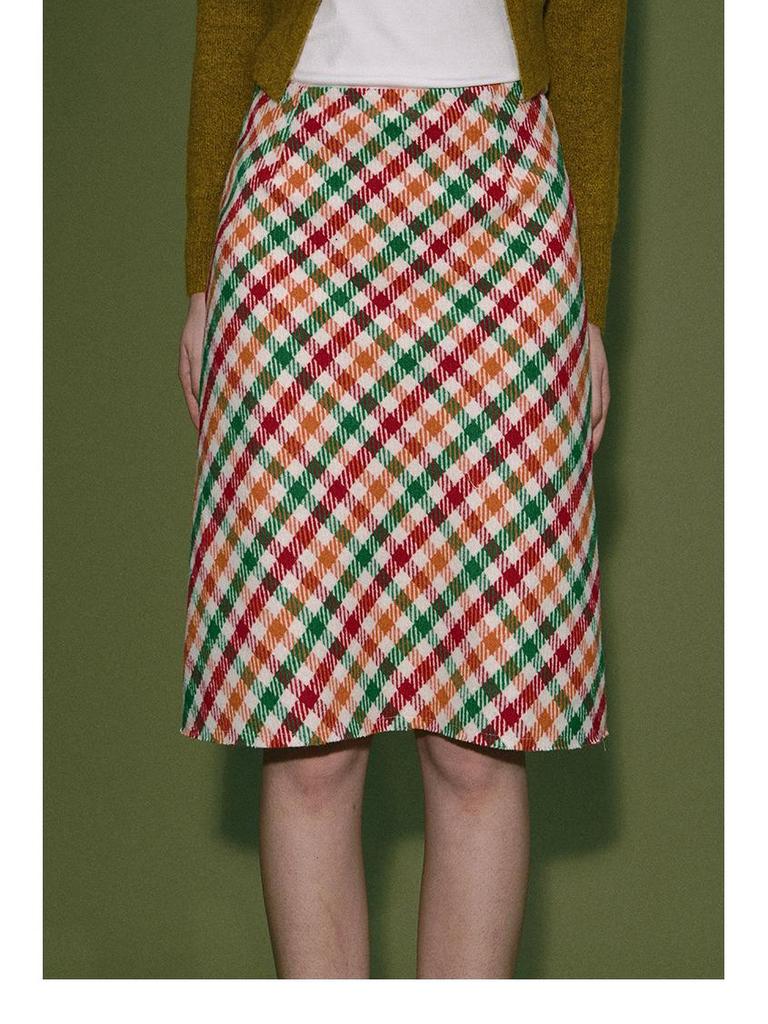 Retro Colorful High-Waist Plaid Midi Skirt for Women - Spring/Fall/Winter 2026 Fashion, Slimming & Hip Covering Design