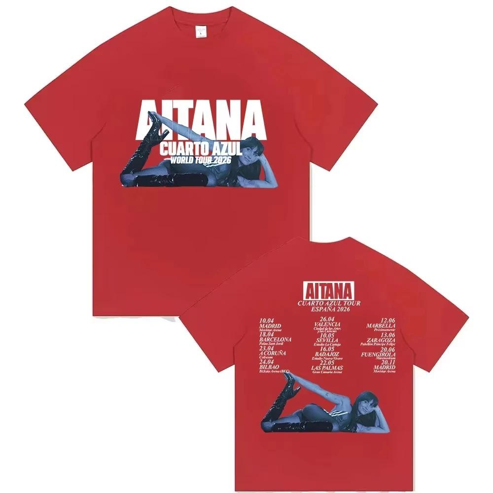 Aitana Cuarto Azul 2026 World Tour Printed TShirt Mens HipHop Vintage Fashion Cotton Short Sleeve TShirt Fan Streetwear