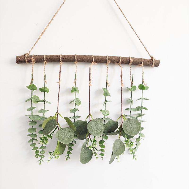 Log Wall Hanging Simulation Green Plant Eucalyptus Leaf Simulation Leaf Hanging Down Home Hotel Wall Decoration Hanging Jewelry