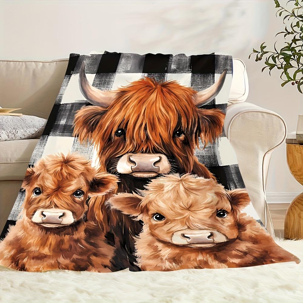 Individuelle Hochlandrind Fleecedecke Personalisierter Name Rinder Kälber Überwurf Ganzjahres Weich Warm Bettwäsche Heimdeko Geschenk
