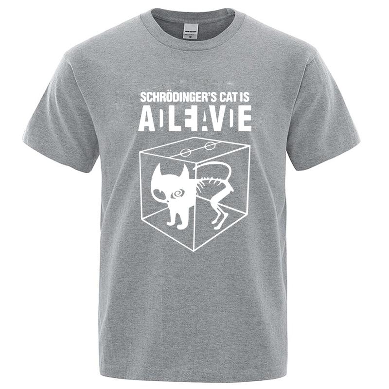 Mens Tshirt High Quality 100 Cotton Schrodingers Cat Printing Summer Casual Cool Loose Oneck for Men Tshirt Male Tops S