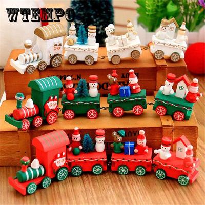 Christmas Pattern Train Decoration Santa Claus Bear Xmas Kid Toys Wooden Gift Home Navidad Ornament