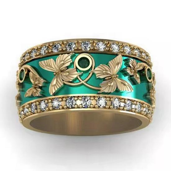 

Jianjie Комбинированное кольцо для женщин из серии «Бабочка и стрекоза» - Простое, стильное европейское и американское украшение для рук Size 6 зелёный