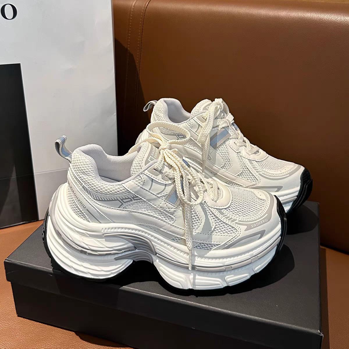 

2025 summer new mesh breathable versatile lightweight leather platform dad shoes women s height increase casual sports shoes trend 40