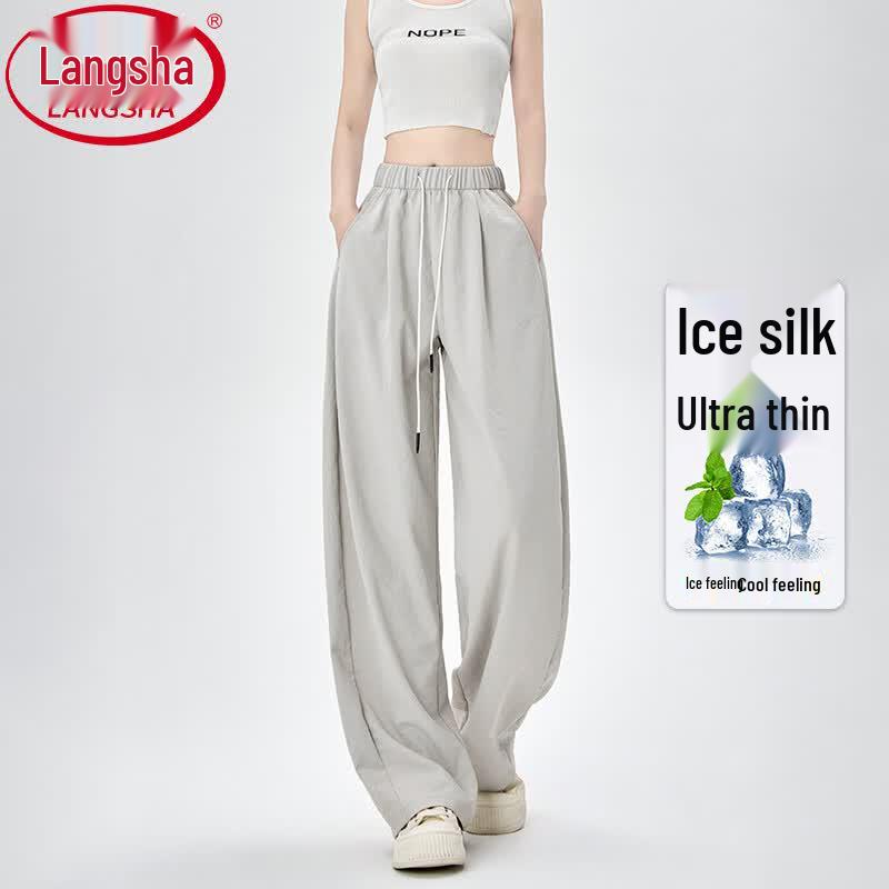 Women s Summer High-Waist Wide-Leg Ice Silk Pants L