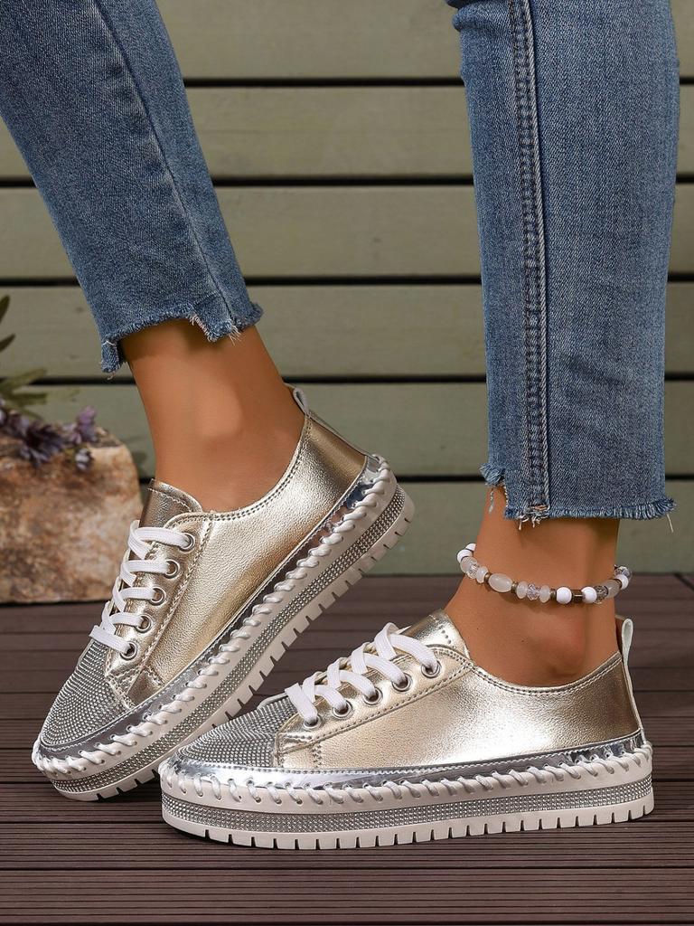 2026 Neue Damen Glänzende Strasssteine Schuhe Vier Jahreszeiten Lässige Sneaker Damen Stilvolle Sportschuhe Schnürschuhe Schuhe