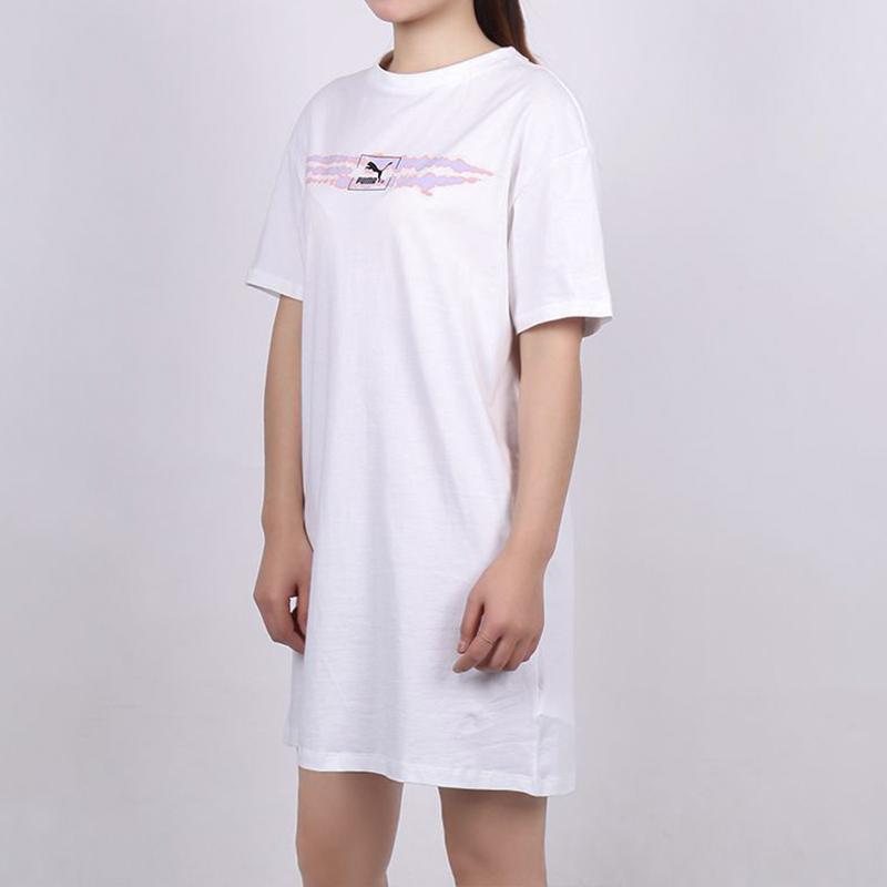 Puma Tie Dye Print Round Neck Short Sleeve Dress Women dresses White 599429-02