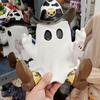 Halloween Cowboy Ghost Statue Cute Ghost Walking Dog Resin Crafts Tabletop Ornaments for Indoor Outdoor Halloween Decoration