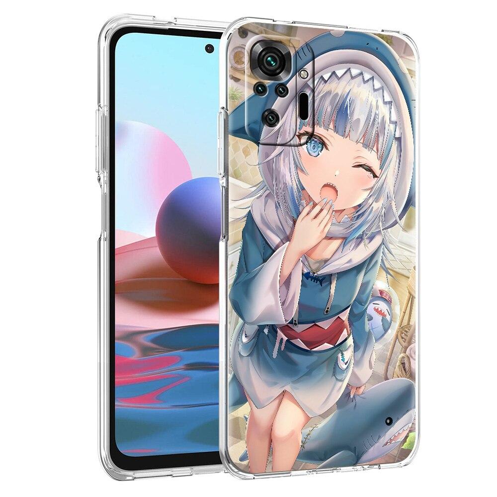 Etui na telefon dla Xiaomi Poco X3 NFC M3 F3 Redmi Note 9S 9 8 10 Pro 7 8T 9C 9A 8A K40 Przezroczyste etui Anime Gawr Gura Hololive rekin