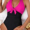 One Pieced Swimsuit for Women Breathable Swimwear Solid Color Contrasting Bathing Suit Beachwear Backless Design