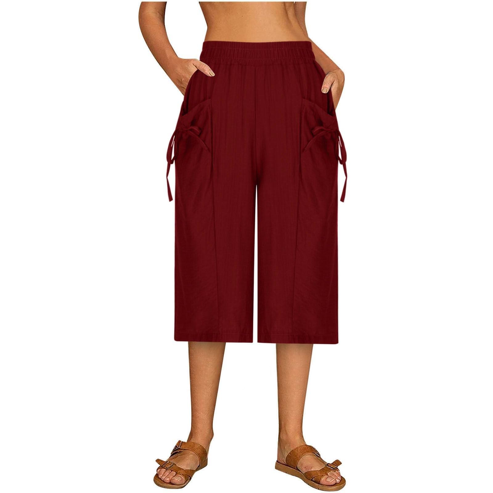 

Женские летние однотонные широкие брюки, свободные модные, удобные и повседневные укороченные брюки XXXXL красный