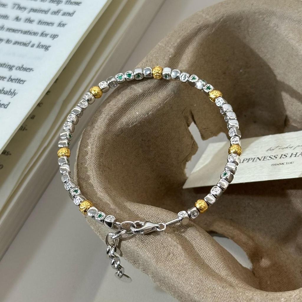 S925 Sterling Silver Green Tara Seed Syllable Tibetan Style Bracelet: High-End, Fashionable, Light Luxury, Versatile Design