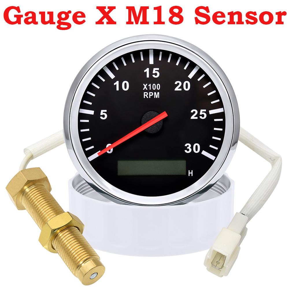 85MM Tachometer with Red Backlight 3000RPM Tacho Gauge Hourmeter Gauge M16 M18 Tacho Sensor For Marine Boat Car Truck 9-32V