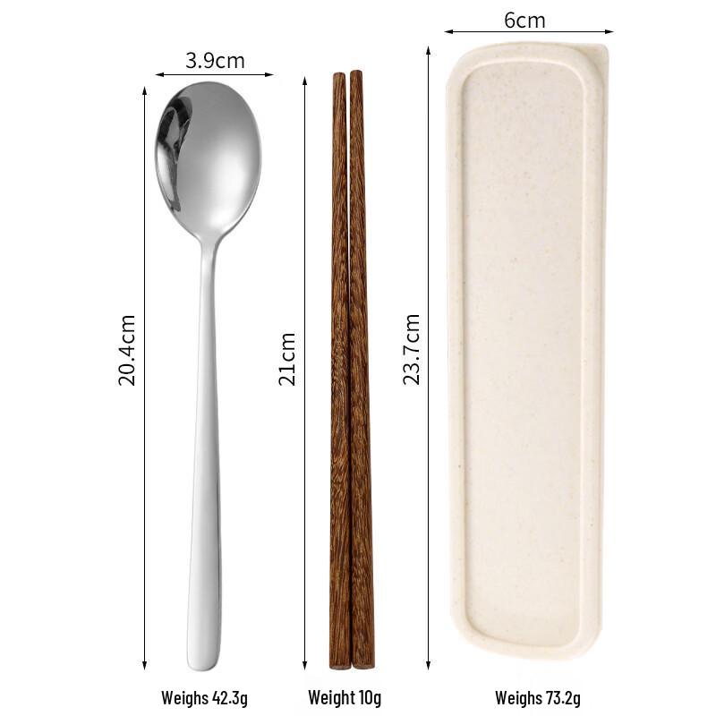 Ruhan Portable Silver Spoon and Wooden Chopsticks Set