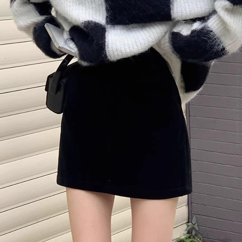 

Мини-юбка А-силуэта с высокой талией из смесовой шерсти для миниатюрных женщин 4XL