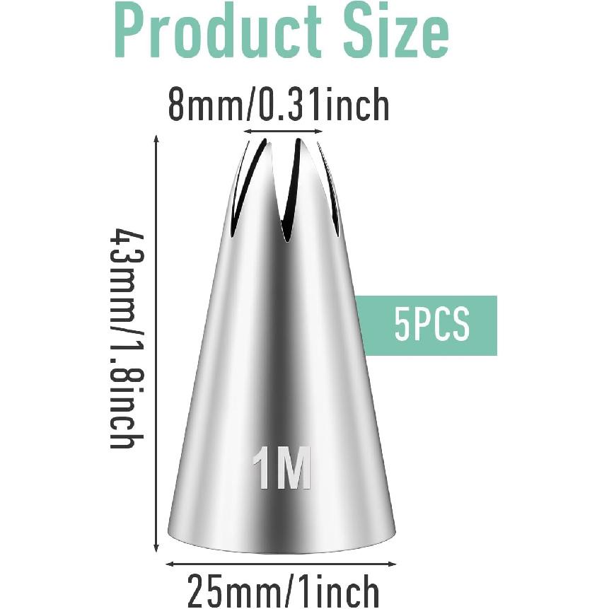 5Pcs 1M Cake Piping Tips, Cake Decorating Tips Seamless Icing Tipss Cupcake Piping Tipss Baking Tools for DIY Art