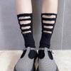 Women Gothic Ripped Holes Crew Socks Ribbed Knitted Harajuku Punk Hip Hop Skateboard Middle Tube Hosiery Streetwear