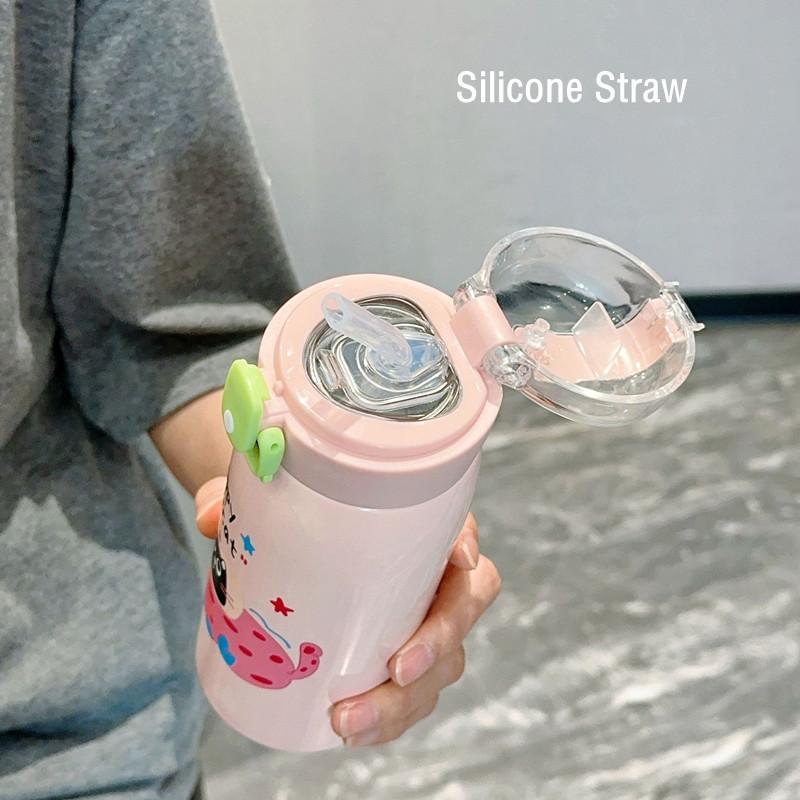 350ml/500ml Cartoon Stainless Steel Vacuum Flask With Straw Portable Cute Kids Thermos Mug Travel Thermal Water Bottle Tumbler