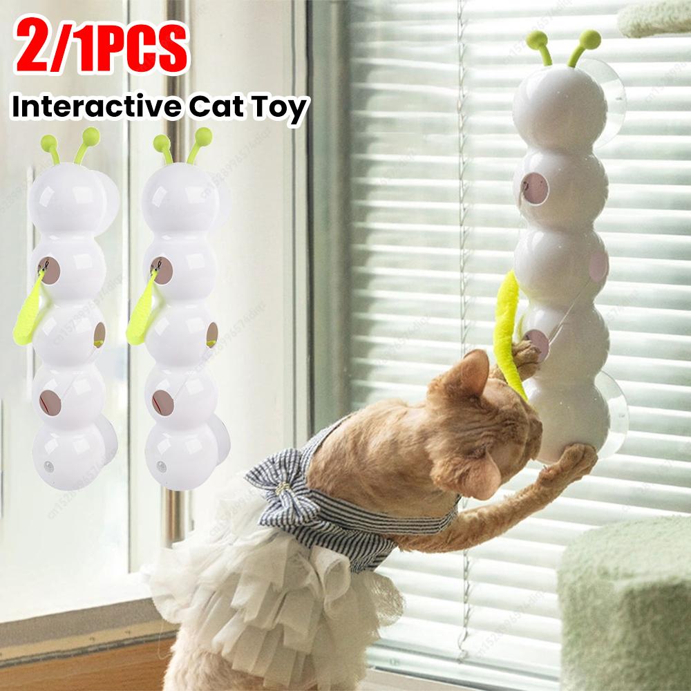 Caterpillar Interactive Cat Toy Motion Activated Teasing Stick with Feather Tail Rechargeable Intelligent Caterpillars Cat Toys