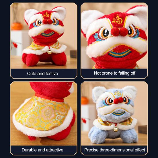 Plush Lion Dance Keychain Chinese Style Cartoon Animal Pendant Traditional Lion Dance Bag Charm New Year Gifts for Women Girls