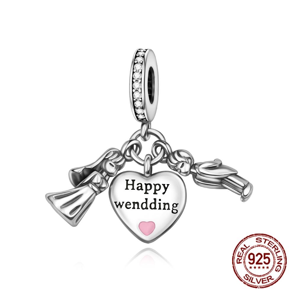 

Copper Newlywed Couple Happy Wendding Pendants Bride Groom Charms Fits Genuine Charms Bracelet Women DoItYourself Jewellery Gifts