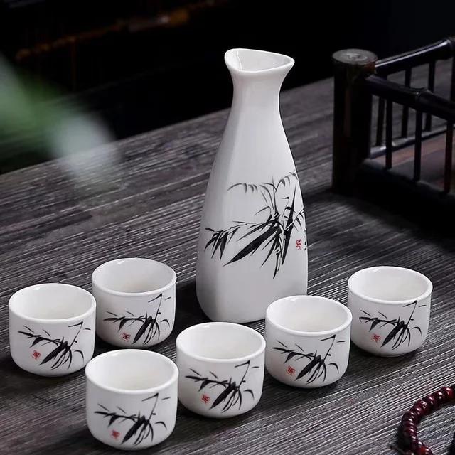 

Керамическая чашка для сакэ, кувшин, японский набор бокалов для вина, маленькая керамическая чаша для вина, креативные подарки, 7 шт./компл. Style 1