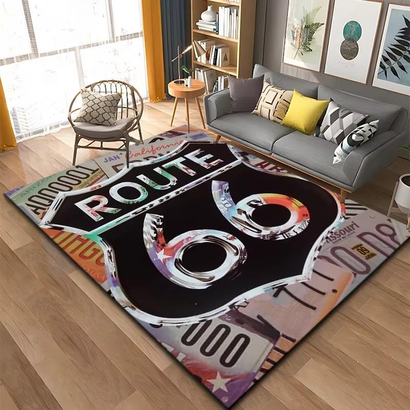 Historic Route 66 Pattern Rug Large Carpet Area for Living Room Kids Bedroom Sofa Kitchen Doormat Decor Child Non-slip Floor Mat