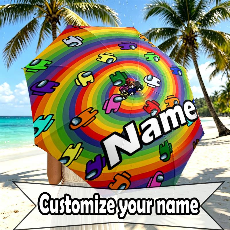 Custom Name Personalized Among Us Print Umbrella, Auto Open Close, 8‑Rib Sturdy Frame, Commute Camping Hiking Use, Birthday Gift