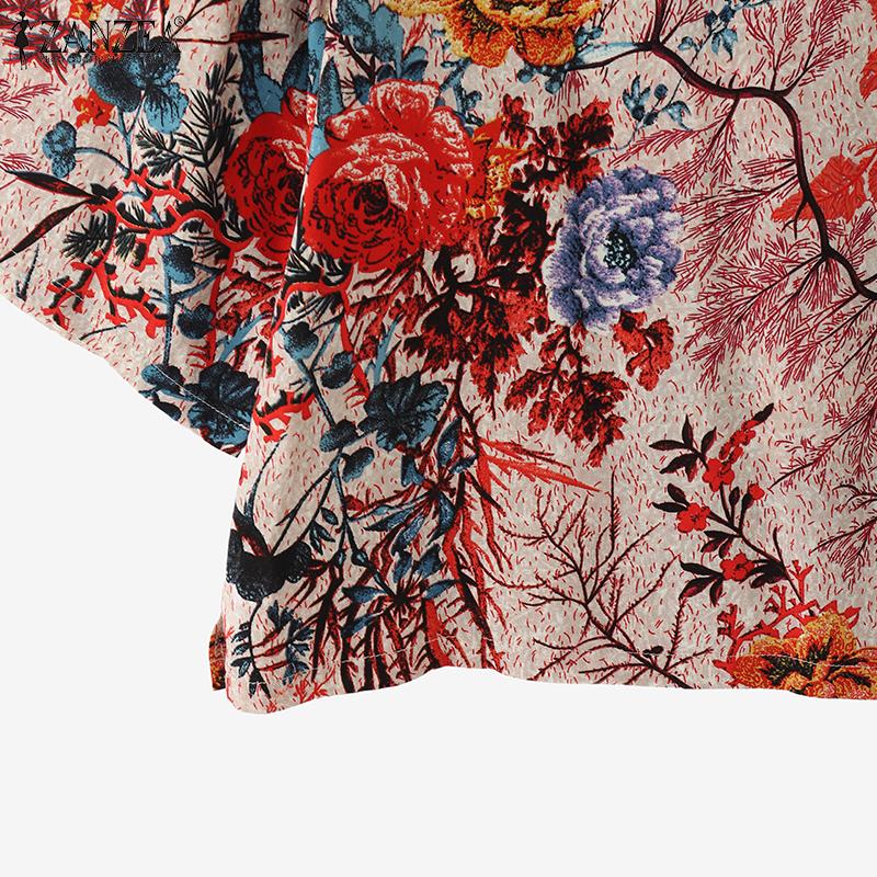 ZANZEA Blusa Casual de Cuello Redondo y Manga 3/4 con Estampado Étnico para Mujer