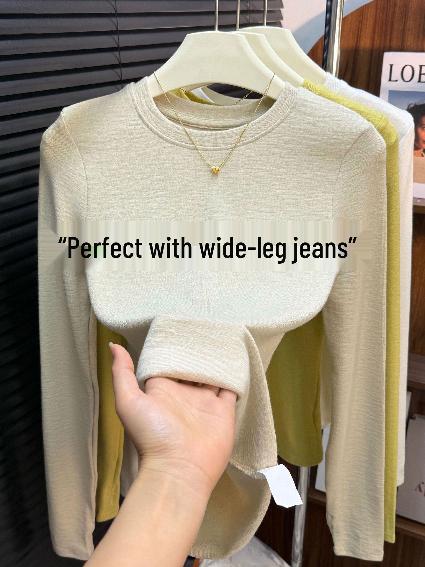 

Women s Spring Slimming Round Neck Long Sleeve Top – Basic Style, Age-Reducing, Pure Color M (95-115 lbs)