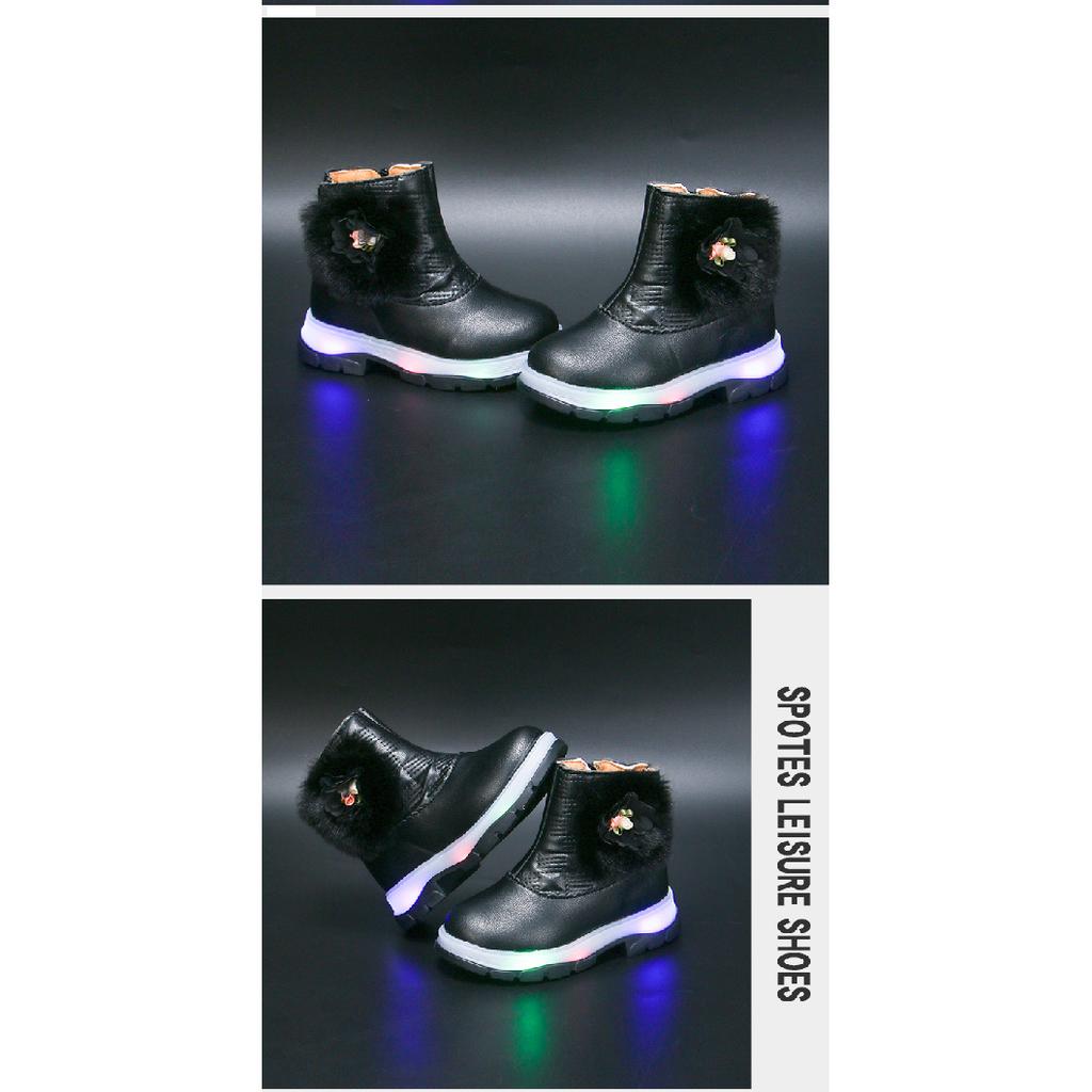 LUCKIDS LED boots for kids light up zip ankle boots for kids girls rubber shoes size 21-30