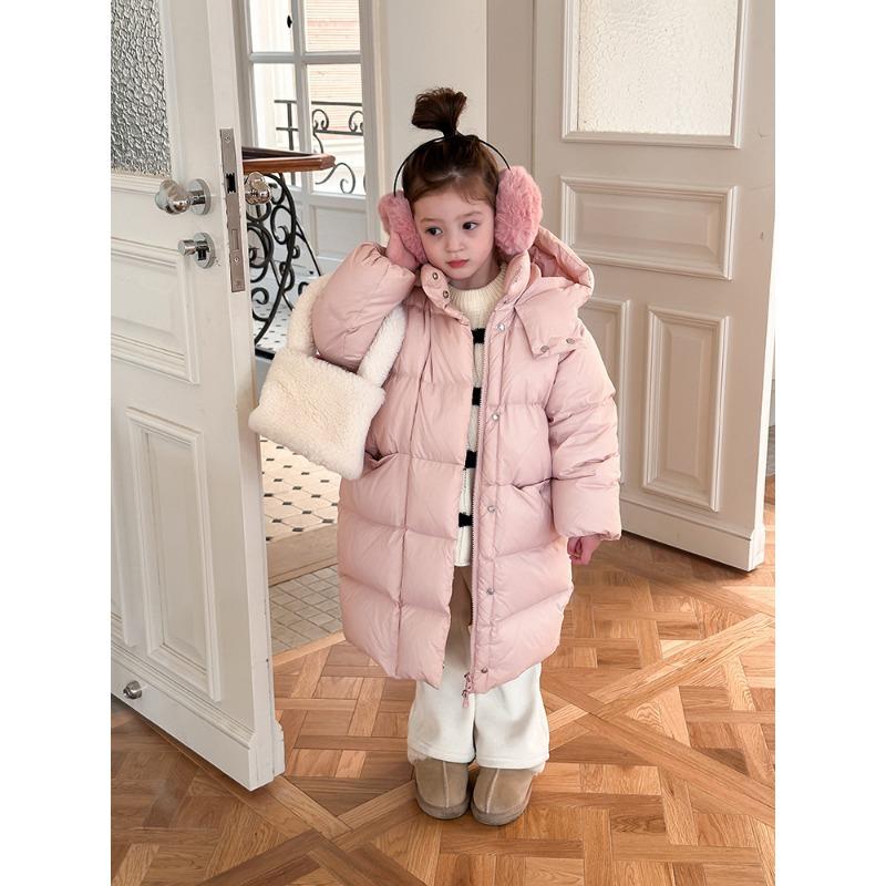 Kids Casual Korean Style Loose Thick Mid Length Hooded Warm White Duck Down Jacket