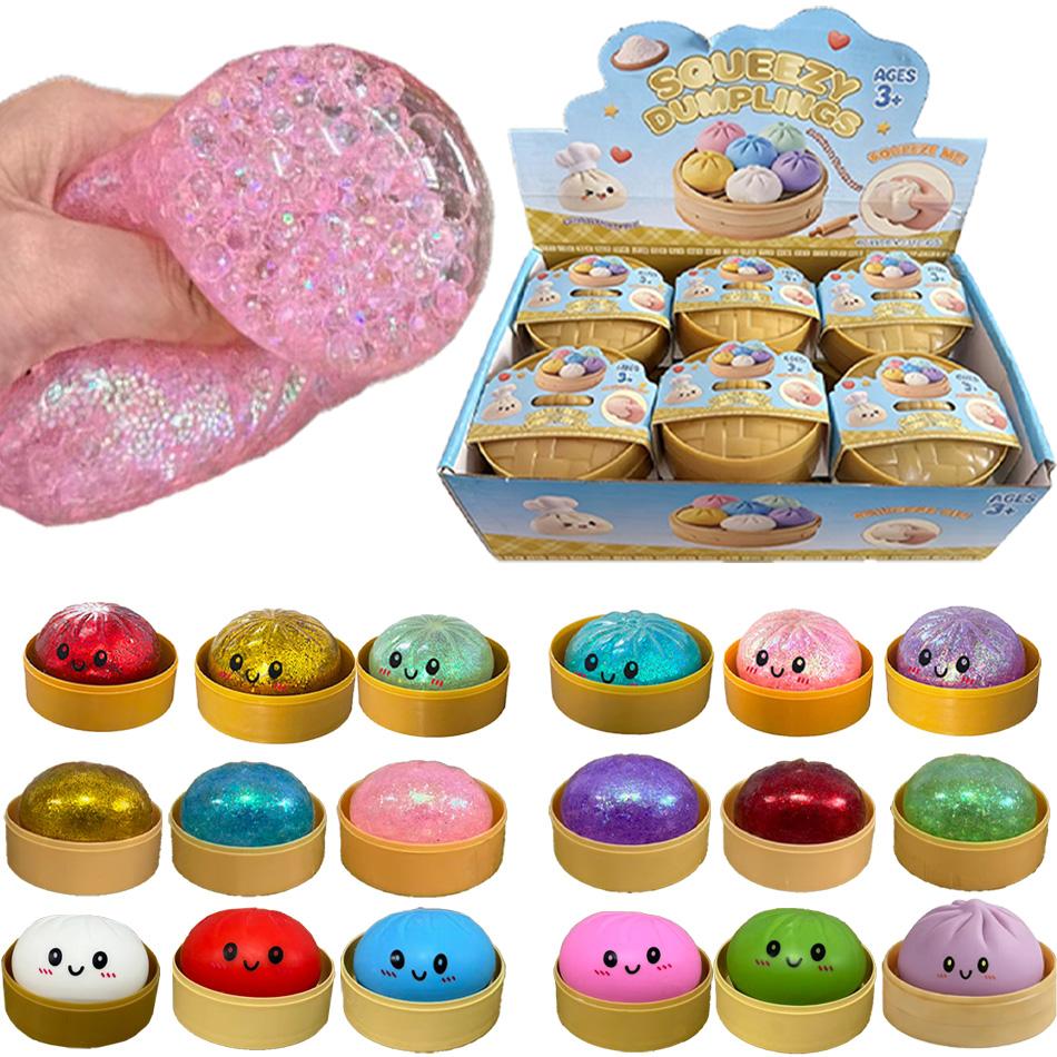 3 Styles Glitter Dumpling Squishy Sensory Fidget Toy with Box for Stress Relief